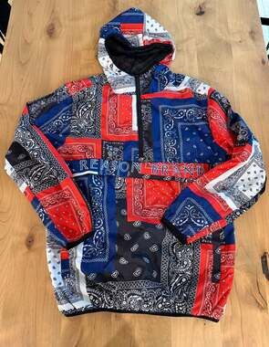 Reason Brand Men's Multicolor Bandana Print 1/4 Zip Pullover Hooded Windbreaker